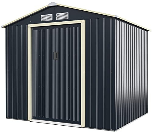 GOPLUS Metallutrustningshus 4,07 m², utökad 213 x 191 x 195 cm verktygshus, utrustningsskjul med skjutdörr, sadeltak, ventilationsfönster, trädgårdshus för trädgård terrass balkong