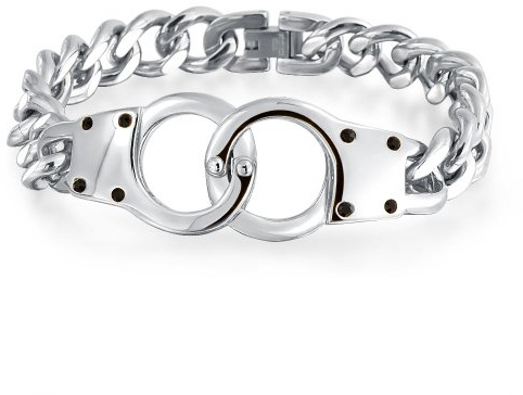 Motorcykelsmycken sammankopplade handbojor armband för män med hänglås pansarkedja svart IP silverton rostfritt stål 20 cm, 8 inches, Metall, Ingen ädelsten