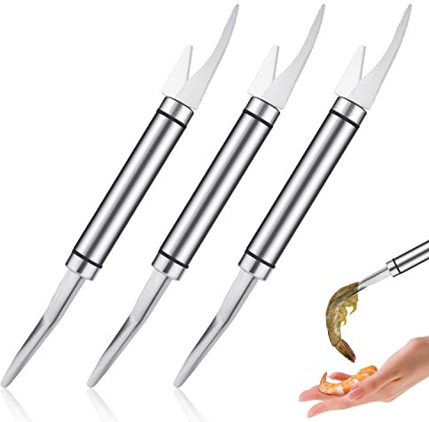 LUTER Couteau Éplucheur de Crevettes, 3pcs Couteau à Gueule de Poisson Multifonctionnel 5 en 1 pour Crevettes Acier Inoxydable Couteau de Ventre de Poisson pour Traitement Rapide des Fruits de Mer