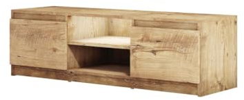 MINIO go for it - TV-Schrank Dingo 120cm Lowboard für Fernseher | TV-Kommode TV lowboard stehend mit 2 Klapptüren & 2 offenen Fächern TV Möbel Kastanie - Lowboard mit LED
