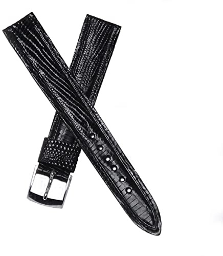 Dcasmo group Correa Reloj de Piel Lagarto Legitimo Negro para Hombre 18mm New Old Stock 1970 - Pulsera Original Vintage - Strap Bracelet de Relojeria Antigua Tradicional