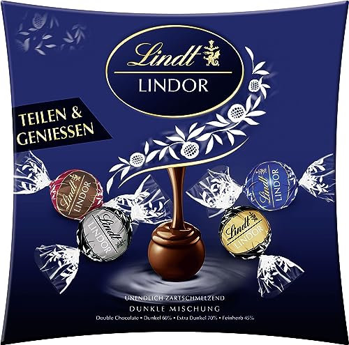 Lindt Schokolade LINDOR Sharing | 249g | ca. 20 LINDOR Kugeln dunkle Schokolade (50%, 60% & 70% Kakao) mit unendlich zartschmelzender Füllung | Schokoladen Geschenk | Pralinen Geschenk