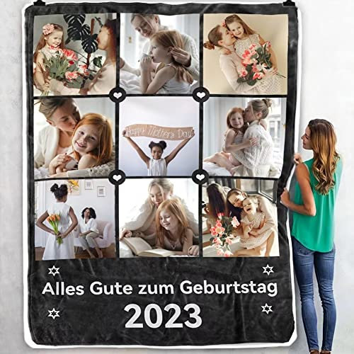 Aocase Personalisierte Fotodecke mit eigenem Foto und Text, Super Weich Flanell Collage Kuscheldecke, Flanelldecke mit Fotocollage Geschenke für Vater Mutter Kinder Haustiere Freunde oder Paare