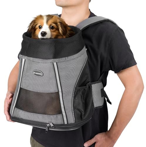 Navaris Rucksack für Hund oder Katze bis 7 kg - gepolsterter Hunderucksack Katzenrucksack - 37 x 33 x 24 cm Hundetragetasche - Tragetasche für vorn und hinten - grau