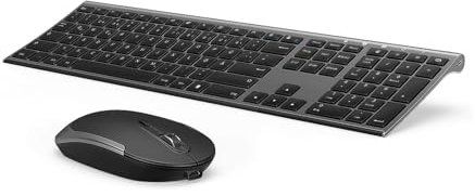 seenda Funktastatur mit Maus, Wiederaufladbare Tastatur Maus Set kabellos für Computer/Laptop, leise klick, Fullsize & QWERTZ Layout(Schwarz & Grau)