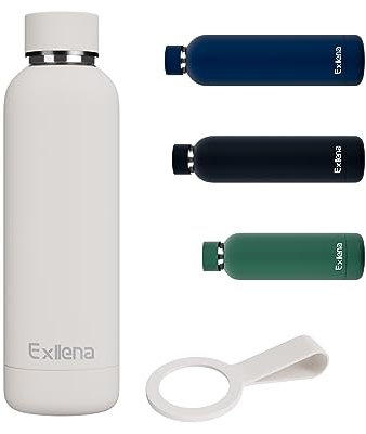 Exllena Borraccia Termica 500 ml - Bottiglia Termica Doppio Vuoto Mantenere Calore/Freddo - Senza BPA - 100% A Tenuta Stagna con Anello per Tote (Beige)