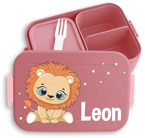 Kinder Bento Box Midi für Mepal Bentobox - Löwen - Brotbox Löwe süß Lunchbox Lion Vesperbox König der Tiere I Löwenmotiv - 900 ml - Rosa - brotdose kindergarten leo kinderbrotdosen