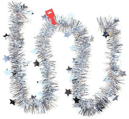 6 Stück Weihnachten Lametta Girlande, 2M * 5CM Glänzende Weihnachtsbaum Girlande Flauschigen Weihnachtsdeko Metallisch Girlande Weihnachtsbaum Dekoration für Party Innen Außen Dekorationen -Silber