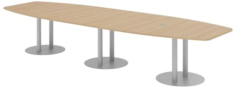 bümö Konferenztisch oval 400x130 cm in Eiche, Tischsäulen in Silber - Großer Besprechungstisch, Meetingtisch für 14 Personen, XXL-Tisch für Konferenzraum, Meeting & Besprechungsraum