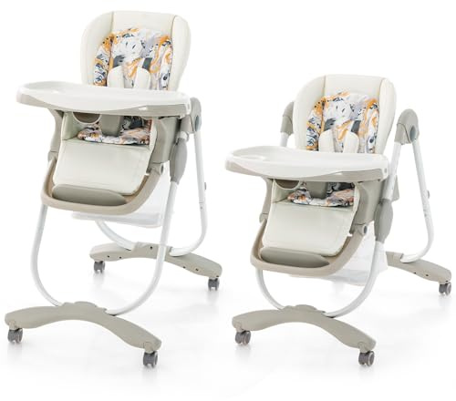 DREAMADE Baby Hochstuhl Klappbar, Kinderhochstuhl mit verstellbarem Sitz &Pedal & Rücklehne, Hochstuhl mit Rollen & Sicherheitsgurt & Tablett, für Baby 6-36 Monate, belastbar bis 15kg (Weiß)