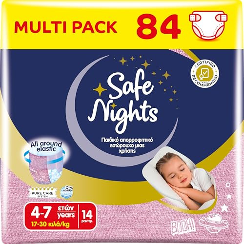 Babylino Safe Nights Girl, Höschen für die Nacht, für Mädchen von 4-7 Jahren (17-30 kg), 84 Stück