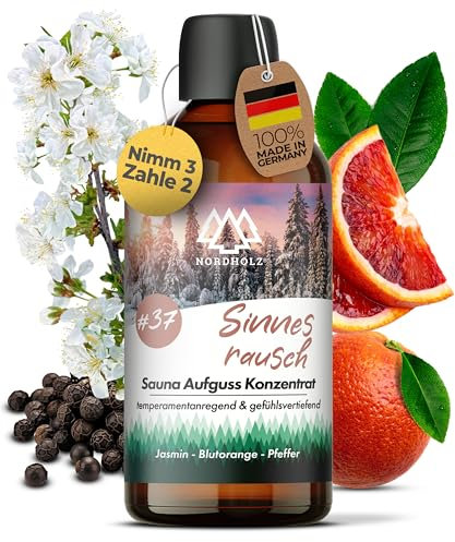 NORDHOLZ® Saunaaufguss [54 Sorten 15ml, 100ml, 250ml] - Sauna Aufgussmittel für intensive & erholsame - Sauna Zubehör (#37 Sinnesrausch, 100ml)