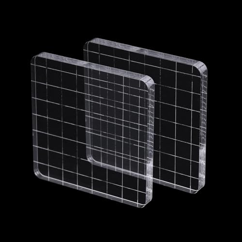 2 blocs acryliques 7.5x7.5cm pour tampons silicone rectangulaires. Avec grille, transparents, adaptés scrapbooking, artisanat.