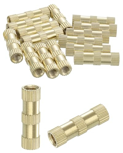 QUARKZMAN Gewindeeinsatz, 15 Stück M4 x 20mm(L) x 6mm(Ø) Gewinde Druckmessingmuttern Gerändelte Einsteckmuttern Weibliche Gewindeeinsätze Messing Heat Set Einbettungsmuttern