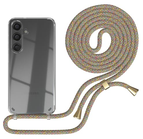 EAZY CASE telefonkedja kompatibel med Galaxy S24 - telefonfodral med nyckelband, telefonsladd med silikonfodral, fodral med rem, snygg kedja med fodral för smartphone i Regnbåge