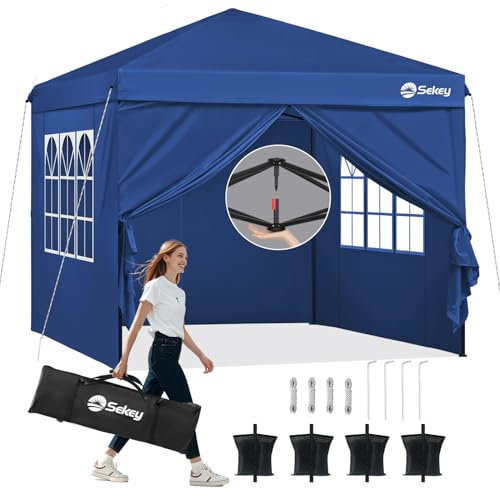 Sekey Pop Up Pavillon 3x3 Wasserdicht Stabil Winterfest, Faltpavillon 3 x 3 m, Camping Pavillion Faltbar Partyzelt mit Seitenwänden, Höhe Verstellbar in 3 Stufen, (Navy, Höhe 270)