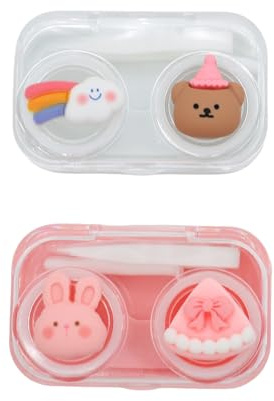 Cualque Cartoon Tragbarer Kontaktlinsenbehälter, INS Mini Myopie Pflege Box Begleitbox Kontaktlinsenbox Kontaktlinsenbox Kontaktbrillen Aufbewahrungsbox (Pink Bunny)