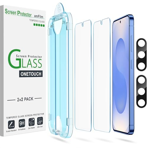 amFilm OneTouch for Samsung Galaxy S25 Screen Protector 6.2 Tempered Glass | Auto-Alignment 30s Install with Camera Lens Protector, Bubble Free, Case Friendly, Anti-Scratch [2+2 Pack] (S25-6.2'')
