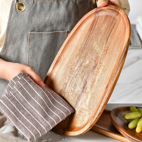 ChicBosom Acacia Wooden Trays, Oval Serving Tray Wooden Rectangular Plate Fruit Salad Cheese Tray Coffee Tray Appetizer Decorative Tray Bathroom CountertopWooden Tray Bench Tray(27.5 * 10.5)