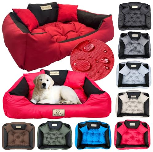 KING DOG Hundebett Sehr Grosse Hunde Waschbar XXL 130 x 105 cm Hundekissen Haustierbett Hundekorb Personalisiert - Name des Hundes Wasserdichtes Material Silikon Füllung Rot