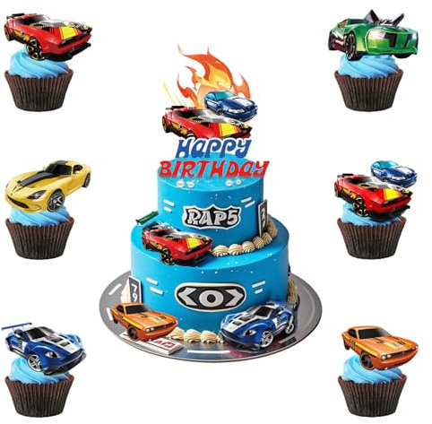Businey 25 Stück Hot Car Cake Toppers für Jungen, Rennauto Cupcake Toppers für Kinder, Hot Car Cake Decorations, Auto Geburtstag Party Cake Topper, Hot Car Cupcake Toppers für Auto Mottoparty