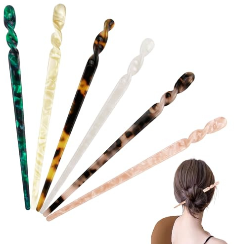6er-Pack, Haarstab, Haarnadeln aus Schildpatt, Haarnadeln mit Essstäbchen, Leopardenmuster, Retro-Haarnadelscheibe, Vintage-Stil, Lange Chinesische Haarnadel für Frauen