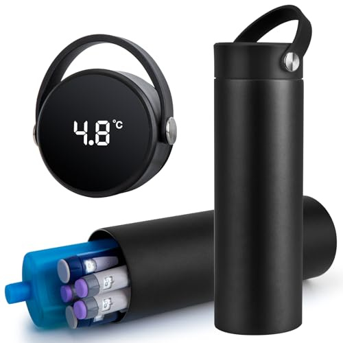 SUNMON Insulinpen Kühltasche mit Temperaturanzeige, 24 Std.Kühlung Peptide Box GLP-1 Pen Kühltasche Reise für Monjaro Pen Tragbar Medikamenten kühlbox Etui für Unterwegs (Schwarz)