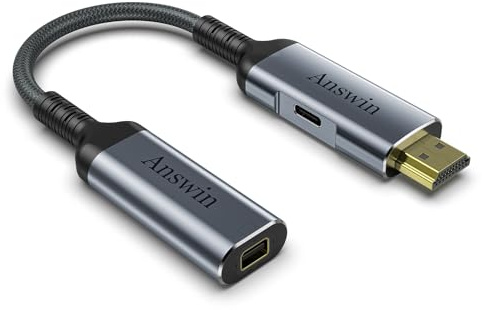 Answin HDMI to Mini DisplayPort Adapter, 4K@60Hz Active HDMI Male Source to Mini DP Female for PS5, PS4, Xbox One/360, PC/Laptops, 2K@60Hz, 1080P@120Hz