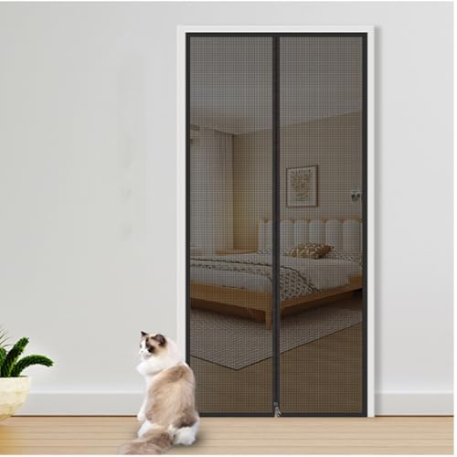 Kattnät för balkong med dragkedja, husdjur skärmdörr, förhindrar katter från löpning, kattnätdörr skärm för vardagsrum, sovrum, kök 90 x 210 cm (svart-90 x 210 cm-D)