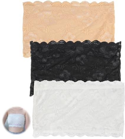 Vxiwscy Set di 3 Top Bandeau da Donna in Pizzo, Senza Spalline, Elastici, in Nero, Bianco e Beige, Taglia M, Ideali per L'Estate e Come Intimo, Adatti per Pesi da 36 a 45 kg ﻿