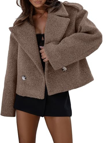 Generisch Trench Coat Femme Courte Veste d'hiver Chaud Mélange de Laine Manteau Tweed Veste Manches Longues Revers Décontracté Blazer Élégant Couleur Unie Parka Manteau Automne Hiver Outwear Veste
