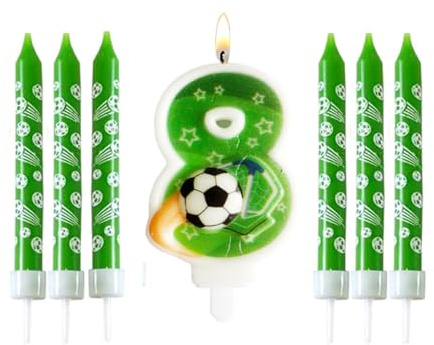 Calcio Compleanno Numeri 8 candela,Verde Numeri Torta Candele con 6 Bastoni di Prolungamento,Festa Decorazioni per Bambini,Decoro di Compleanno,Festa di Compleanno