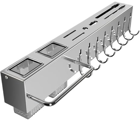Barra adhesiva de cocina – Soporte para utensilios de acero inoxidable, de gancho para colgar, organizador de herramientas resistente de 50 cm, solución de almacenamiento versátil para cocina