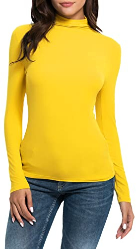 Maglia Termica Donna Manica Lunga Collo Alto in Cotone Invernale Autunno per Leggings Maglietta Primaverile Sportiva Moda Casual Basic T Shirt Leggera Elegante Curvy per Case Running Yoga
