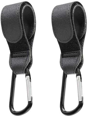 2 Pièces Crochet Poussette, Cuir Attache Poussette Pour Sac a Langer, Accessoires pour poussettes pour Poussettes Accessoire Poussette Ajustement Universel, Noir