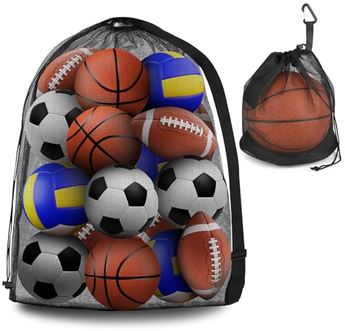 xinyids Kulnät set, extra stor väska bollväska för 10–15 bollar med axelrem och bärbart bollnät för 1 boll med karbinhake, mångsidig bollväska för basket, fotboll, volleyboll, rugbybollar