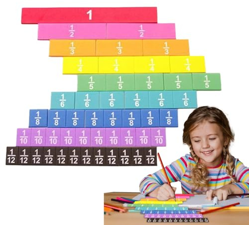 Färgglada fraktionsplattor - Eva Children Mathematic Learning, delade remsor, matematiska fraktioner kakel | förbättra finmotoriken pedagogiskt set aktivitet för