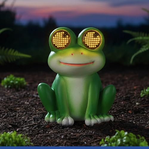 Maximex Figura Solar de jardín de Rana con Ojos LED, Resistente a la Intemperie, decoración Solar para jardín y terraza, con Sensor crepuscular, 11,8 x 13,5 x 9,3 cm, polirresina