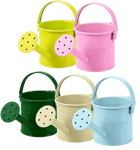BESPORTBLE 5 annaffiatoi da giardinaggio in ferro, piccoli vasi in metallo per bambini, bollitore vintage per piante da interno e per la cura dei fiori da esterno, in latta leggera zincata, colori