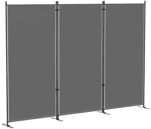 Outsunny Raumteiler 3-Teilig 260 x 34 cm Freistehend Paravent Dunkelgrau | Trennwand Sichtschutz aus Metall, Outdoor Raumtrenner, Sichtschutzwand Stellwand, für Garten Balkon Terrasse