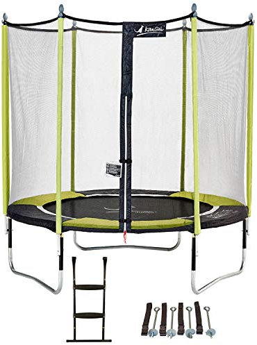 Kangui Gartentrampolin Jumpi Pop - Durchmesser 250 - 305 - 360 - 430 cm + Netz + Leiter + Kit Ankerstange, Schwarz , 2.44m