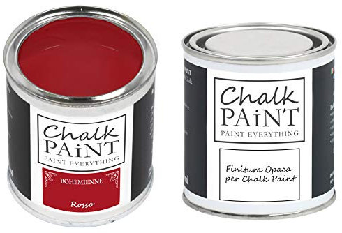 CHALK PAINT EVERYTHING Rosso & FINITURA - Kit Pronto Vernicia e Proteggi (250 ml + 250 ml)