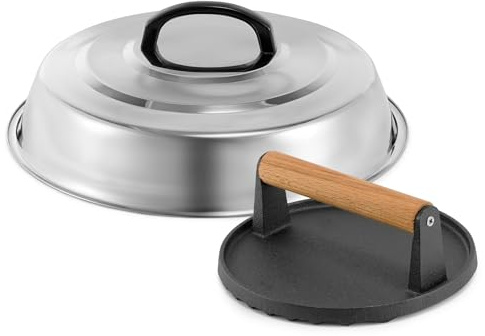 BBQ Accessories 12 Inch Round Stainless Steel Basting Cover - Cheese Melting Dome Round Cast Iron Grill Press Kit for Hamburger Bacon Steak, Best fits for Blackstone Camp Chef Flat Top Griddle Grill