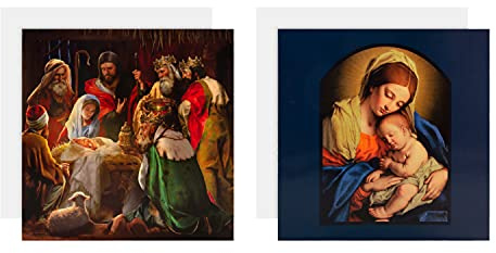 Hallmark Confezione da 10 biglietti di Natale in 2 motivi religiosi, presepe, vergine Maria, bambino