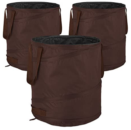 Relaxdays Sacchi da Giardinaggio, Set da 3, Fogliame e Rifiuti, Sistema Pop Up, 85 l, Impermeabile, HD 47x46 cm, Marrone