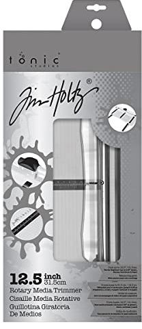 Tonic Studios Paper Cutter Tool - Rotary Trimmer for Scrapbooking, Cardstock, Vinyl, Photos - 12.5 Inch Cutting Length with Extendable Ruler and Grid Lines, White