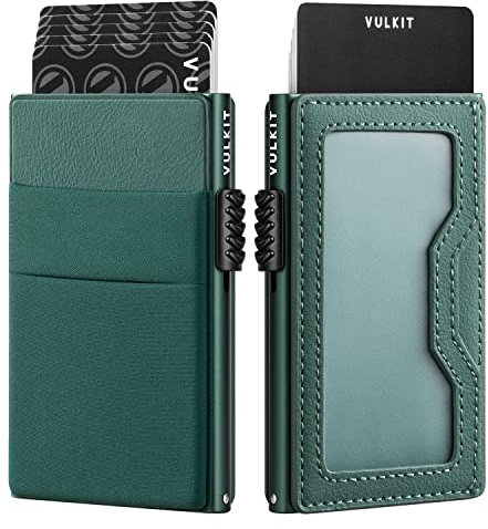 VULKIT Kreditkartenetui mit EDC-Fächern und Ausweisfenster, RFID-blockierende Pop Up Karten Geldbörse Schlanke Metall-Geldbörse