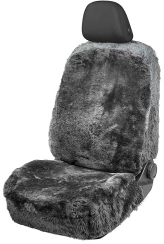 Walser Lammfell Autositzbezug Mona, 100% Lammfell Sitzbezug für Auto, 1 Stück Echtfell Sitzbezüge Auto Vordersitze, Autositzbezug Echtfell, Lammfellbezug Autositz anthrazit