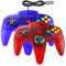 Hovlian Lot de 2 manettes N64 classiques filaires N64 64 bits pour console N64 (bleu transparent et rouge transparent)