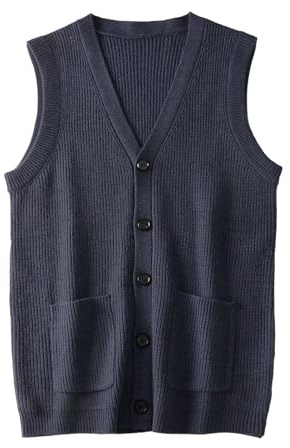 Suéter Masculino Chaleco Cuello V sin Mangas Ropa Masculina_Navy_XX-Large